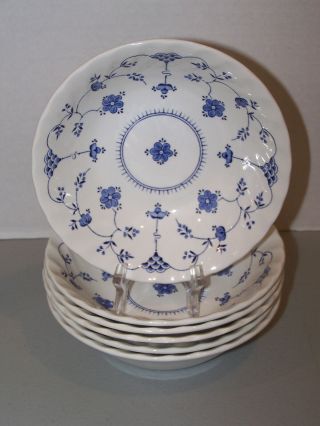 6 Vintage Myott Finlandia Soup Bowls Staffordshire England White & Blue