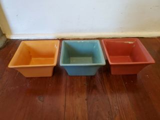 Set 3 Tabletops Unltd Espana Rooster Square Cereal Bowls Red,  Blue,  Orange