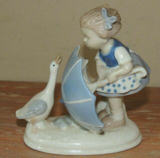 Vintage 1950 Carl Schneider Erben Germany Girl Umbrella Goose Porcelain Figurine