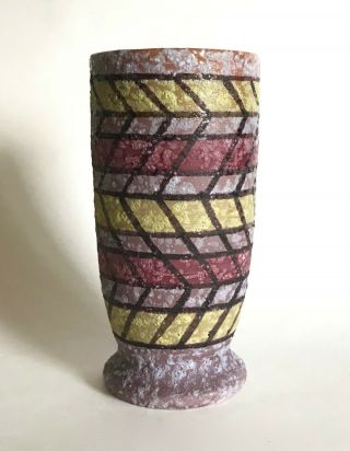 Vtg Mid Century Yellow Black Red Aldo Londi Bitossi Style Italy Art Pottery Vase