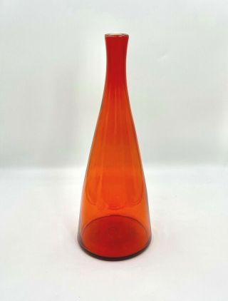 Blenko 920l Tall Clear Glass Decanter Bottle Tangerine Orange,  No Stopper 17 "