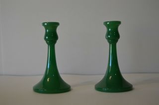 Early Fenton Jade Green Art Glass Candlesticks Vintage Home Decor 7 " Usa