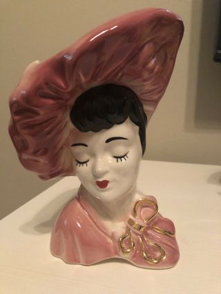 Vintage 7” Glamour Girl Lady Headvase Head Vase With Hat