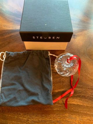 Steuben Apple Crystal Glass Christmas Ornament With Bag And Box