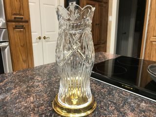 Waterford Crystal Hurricane Lamp W/brass Base Candle Holder 12.  5”