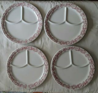 4 Vintage Restaurant Ware Divided Dinner Plates 81/2 " D.  Iroquois China P.  R.  B.  3