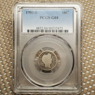 1903 S Barber Dime 10¢ Silver Coin Pcgs G04 • 2.  5 G • 17.  9 Mm Km 113 Key Date