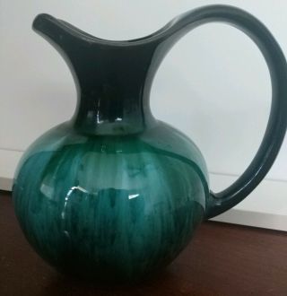 Vtg Blue Mountain Pottery Canada Drip Glazed Ewer Pitcher 6 1/2 In Green Black