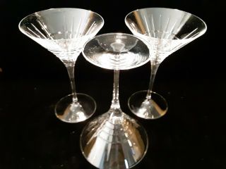 Three Elegant Signed Tiffany & Co " Plaid " Crystal Martini Glasses