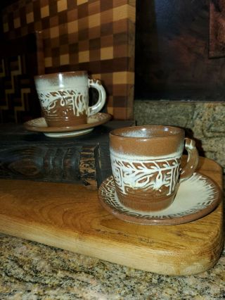 Vintage Frankoma Pottery Coffee Tea Cup And Saucer Set Pottery 7c
