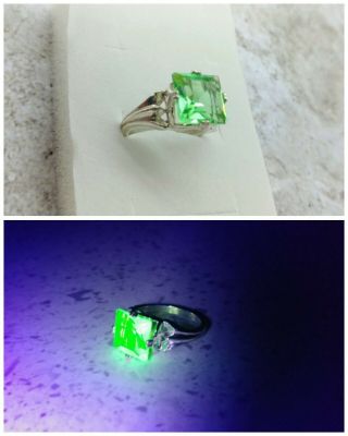 925 Uranium Glass Square Ring Custom Size 8.  5
