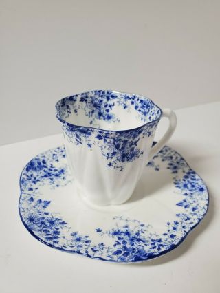 Vintage Demitasse Cup And Saucer Shelley England Fine Bone China " Dainty Blue "