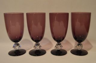 Set Of 4 Bryce Aquarius Amethyst Iced Tea Glasses Crystal Cube Stem 6 3/4 " Tall