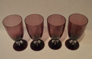 Set Of 4 Bryce Aquarius Amethyst Iced Tea Glasses Crystal Cube Stem 6 3/4 