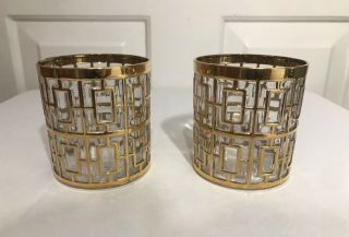 Vintage Set Of 2 Mid Century Imperial Glass Shoji 22k Gold On The Rocks Glasses