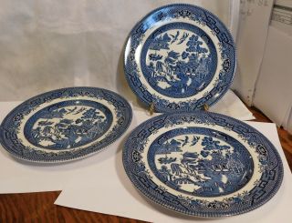 Set Of 3 Vintage Blue Willow Churchill England 8” Salad Plates