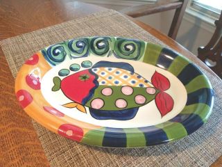 Vicki Carroll Designs Oval Fish Platter,  12.  5 " X9.  25 ",  Hand Painted,  Vgc