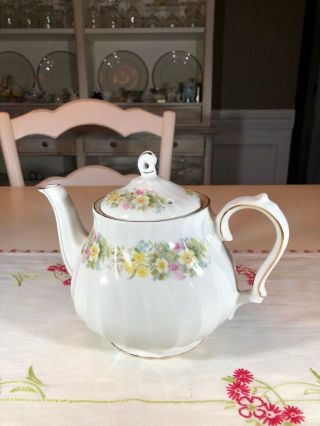 Vintage Sadler Porcelain Teapot With Wildflowers And Gold Trim England