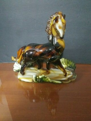 Rare Vintage Mid - Century Murano Style Art Hand Blown Glass Horse Sculpture