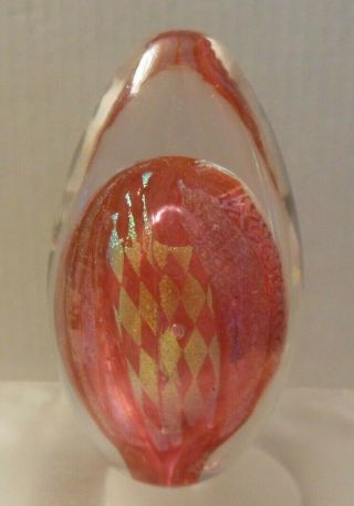 Signed Studio Art Glass Paperweight Tim Lazer Egg Shaped Vintage 90 