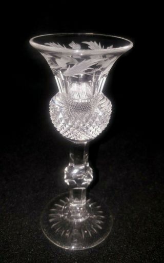 Elegant Vintage Edinburgh Crystal Etched Thistle Cordial Glass 4 3/4  Tall
