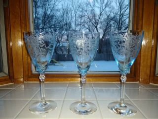 Set Of 3 Blue Fostoria June 8¼ " Water Goblets