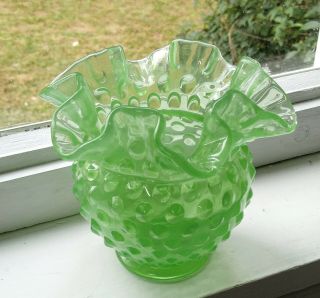 Vintage Fenton Glass Jadeite Jade Hobnail Small Vase 4 1/2 " Ruffled Rose Bowl