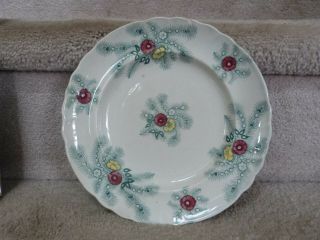 Antique Vintage 1840 Staffordshire Green Transferware Plate Feather 8.  25 "