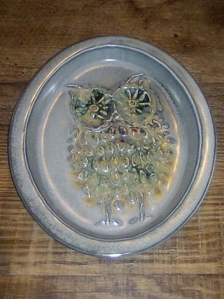 Exc Bennington David Gil Vermont Pottery Owl Wall Plaque W/ Green/grey