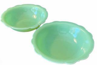 2 Mckee Jadeite Green Ruffled Rim Bowls Jadite Skokie Green Glass