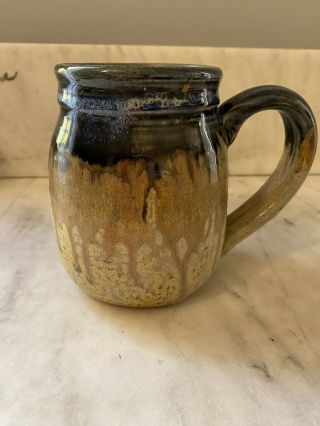 Pigeon River Pottery Coffee Mug Blue Drip Glaze Heavy Duty Signed Paulk