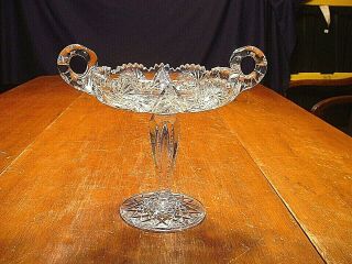 Unusual Abp American Brilliant Period Cut Glass Footed & Handled Compote