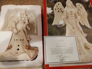 Lenox Florentine & Pearl Angel Lit Figurine Ivory Porcelain W/ 24 Kt Gold Accent
