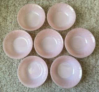 Fire King Rose - Ite Pink Swirl Berry Bowls,  Set Of 7,  By Anchor Hocking