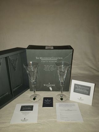 Waterford Crystal Millennium Love Toasting Flute Champagne Glasses Pair