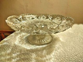 Antique Eapg American Brilliant Cut Glass Cake Stand/plate Raised Center