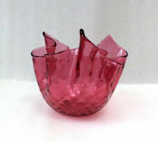 Murano Venetian Fazelloto Pink Art Glass Bowl Vase