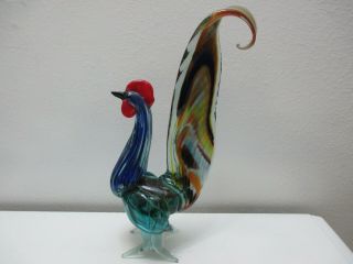 Murano Glass Rooster Figurine Statue 12 1/4 " Tall Multi - Colored Hand Crafted