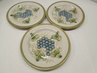3 John B.  Taylor Ceramics 11 " Dinner Plates Vintage Grapes Green Band Stoneware