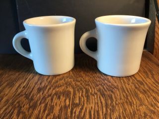 2 Vintage Homer Laughlin White Coffee Tea Mugs Cups Restaurant Ware Heavy Diner