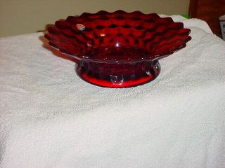 Vintage Fostoria Ruby Red American Glass 10 " Serving Bowl Cube Cubist