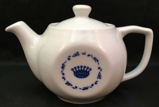 Vintage Lubiana Poland Personal Teapot White With Blue Crown Design Porcelain