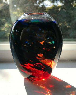 Jim Graper Signed Art Glass Vase Multi - Color " Hawaii " Volcanic Glass