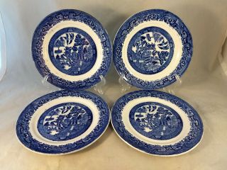 Set Of 4 Ye Olde Willow Blue Vintage 6.  5 " Bread & Butter Plates - Made In England