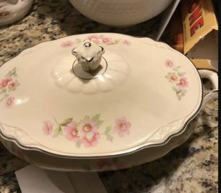 Vintage Homer Laughlin Virginia Rose Covered Dish With Pedestal Casserole Tureen