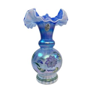 Fenton Blue Harmony Rib Optic French Opaline Vase Glass Messenger Exclusive 1999