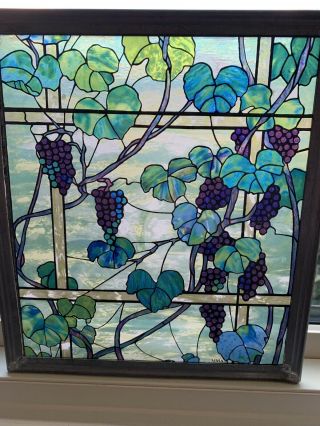 MMA Louis Comfort Tiffany Grape Vine Window Stained Glass Art Panel Decor 2