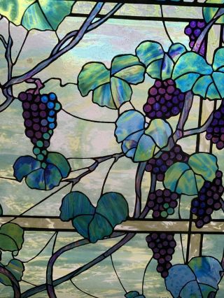 MMA Louis Comfort Tiffany Grape Vine Window Stained Glass Art Panel Decor 3