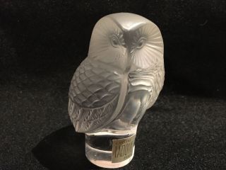 Crystal Cristal Lalique Paris 3.  5 " Frosted Glass Owl Hand Signed Made In France