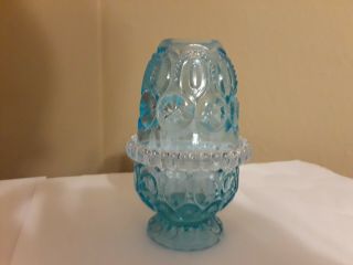 Moon & Star Fenton Lg Wright Blue Beehive Fairy Courting Candle Lamp Light
